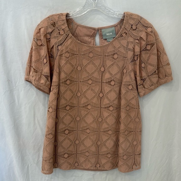 Maeve by Anthropologie pink lace puff sleeve top blouse sz xs - Picture 1 of 4